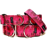 Forest Mist Pink Dog Collar by Big Paw Shop featuring a whimsical design on cotton fabric